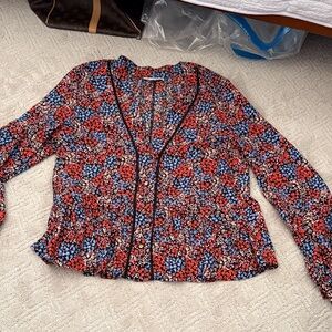 Topshop Red and Blue Floral Blouse